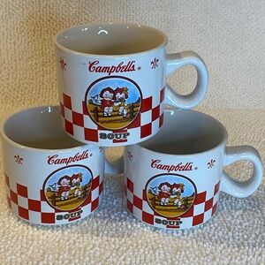 Campbell Soup Mugs Set of 3 Vintage Campbell Kids Red Gingham Collectible